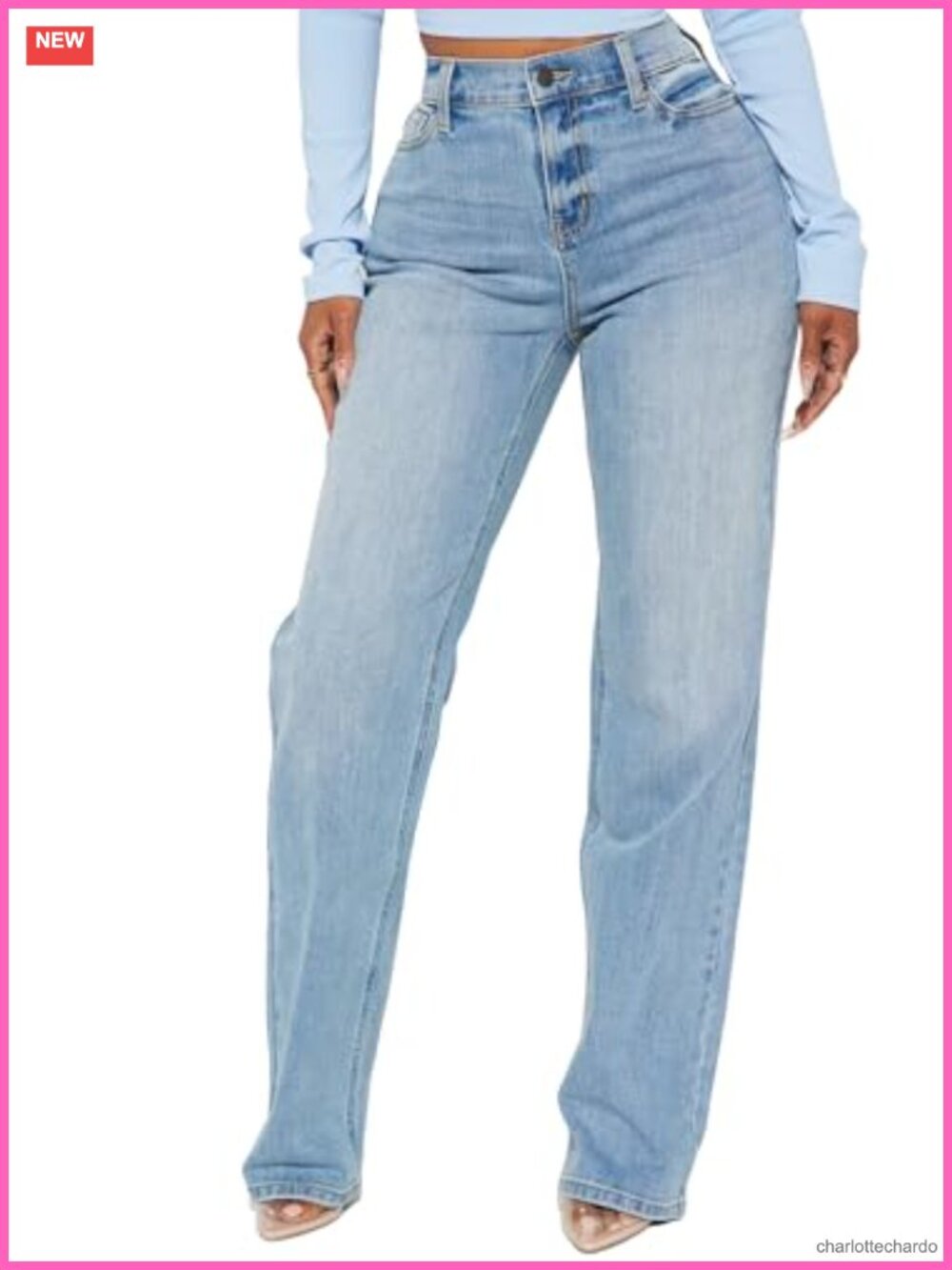 High Waisted Straight Leg Stretchy Wide Leg Denim Jeans for Women Casual